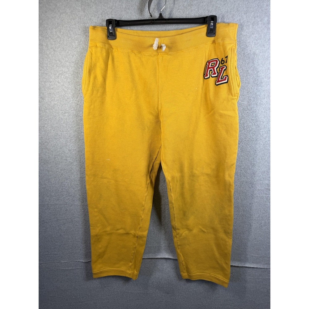 Ralph‎ Lauren Polo Jeans Pants Mens Large Yellow Fleece Sweatpants RL67 Logo